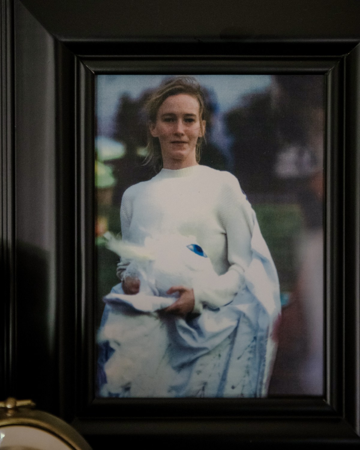 A framed photo of Rachel Corrie at her sister Sarah Corrie's home in Olympia, WA July 10, 2022. Kholood Eid for The Intercept
