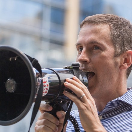Mike Siegel, former public school teacher and civil rights lawyer running for Congress in the Texas‘s 10th District, speaks during a #CloseTheCamps protest in Austin, Texas, on July 2, 2019.