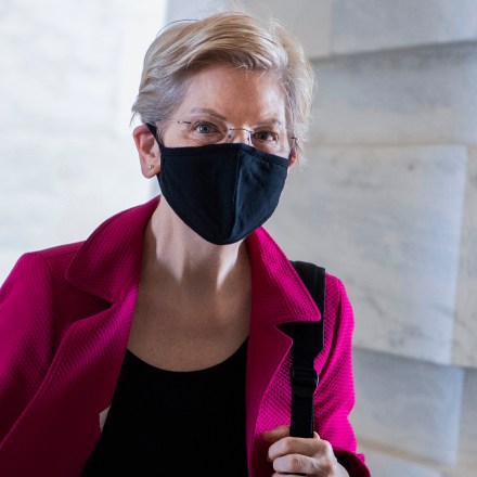 UNITED STATES - MARCH 11: Sen. Elizabeth Warren, D-Mass., is seen in the Senate entrance carriage of the Capitol during a vote on Thursday, March 11, 2021. (Photo By Tom Williams/CQ-Roll Call, Inc via Getty Images)