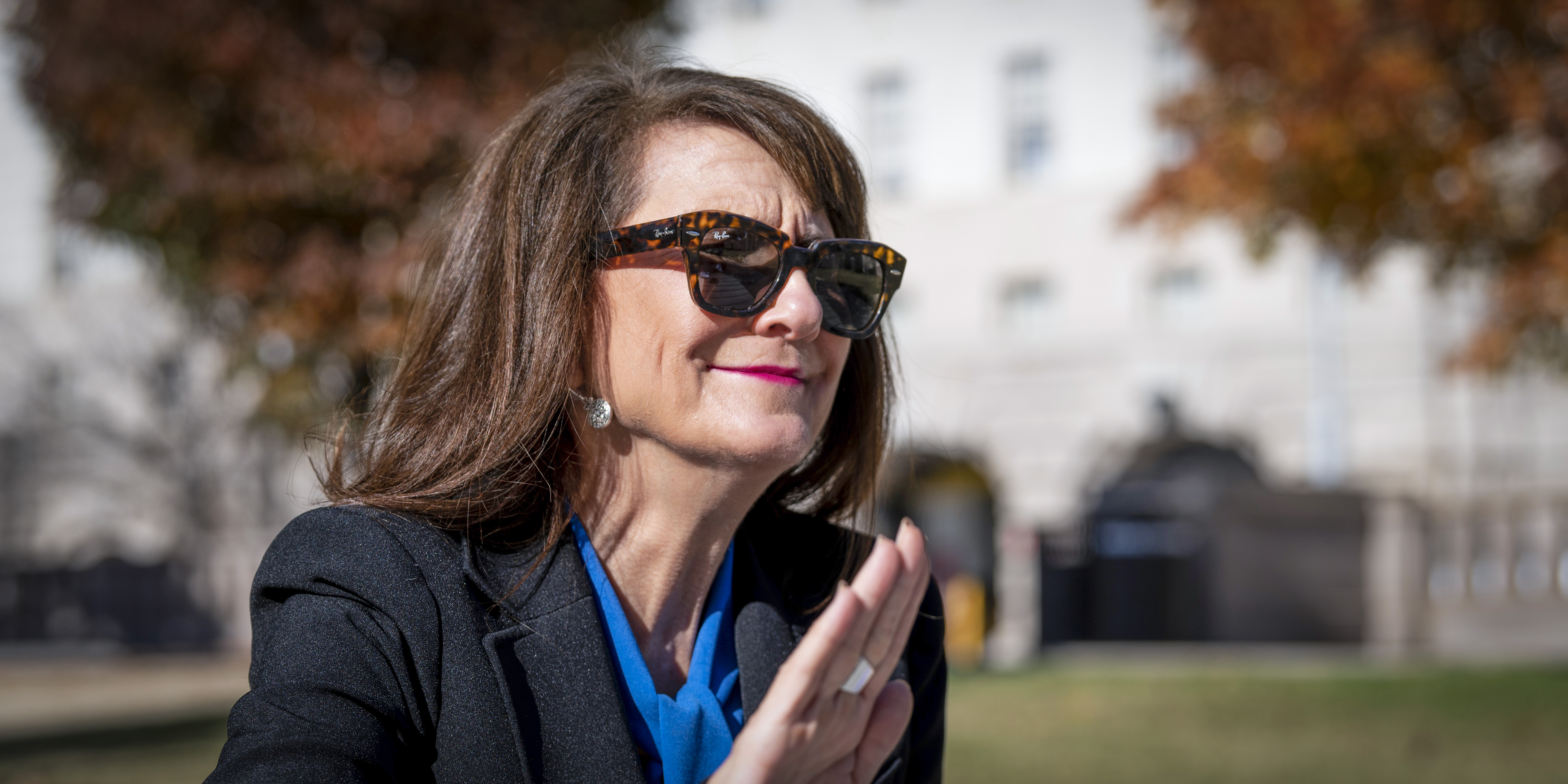 UNITED STATES - NOVEMBER 18: Rep. Marie Newman, D-Ill., speaks with a reporter outside the Capitol on Thursday, Nov. 18, 2021. (Photo by Bill Clark/CQ-Roll Call, Inc via Getty Images)