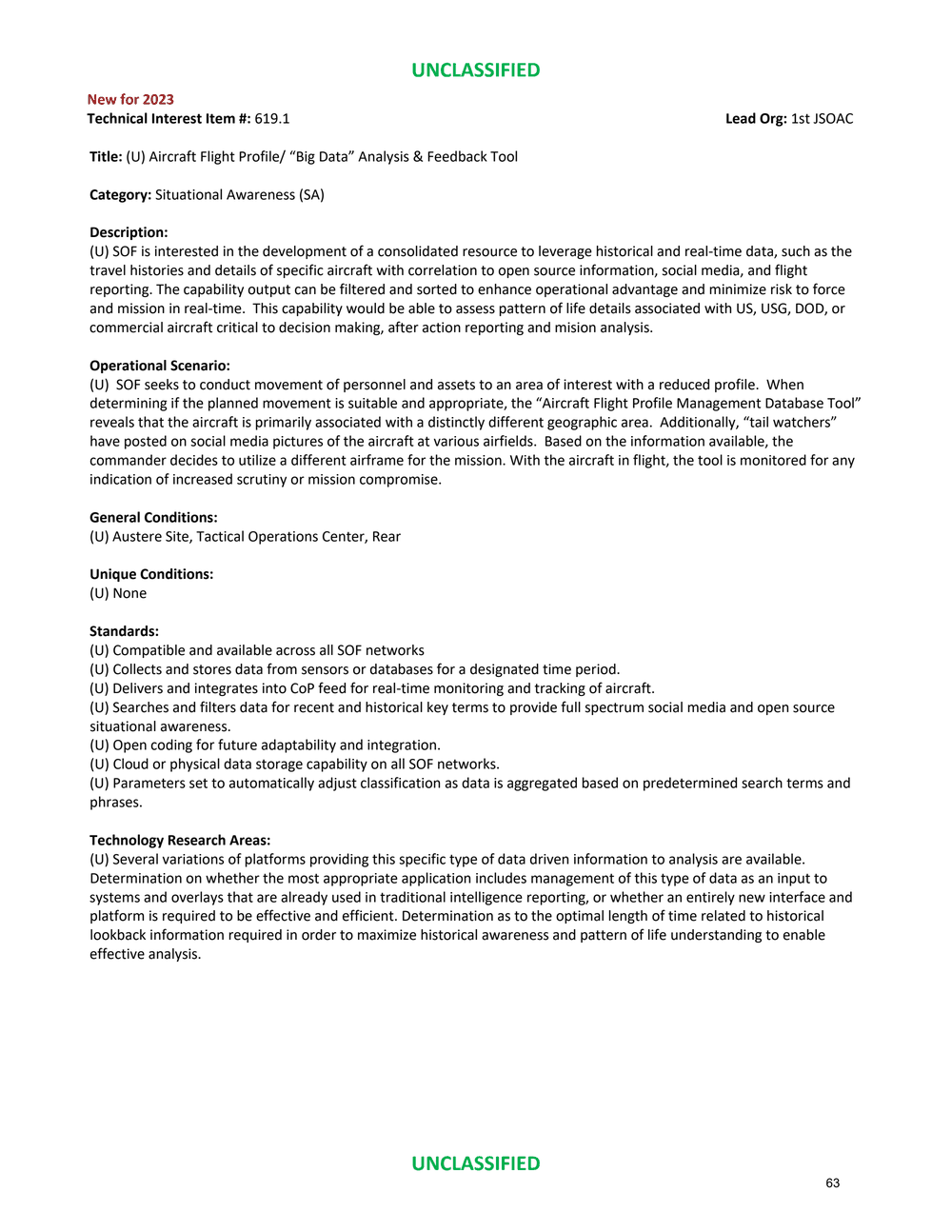 Page 1 from 2023 U.S. Joint Special Operations Command Procurement Document on Plane Tracking