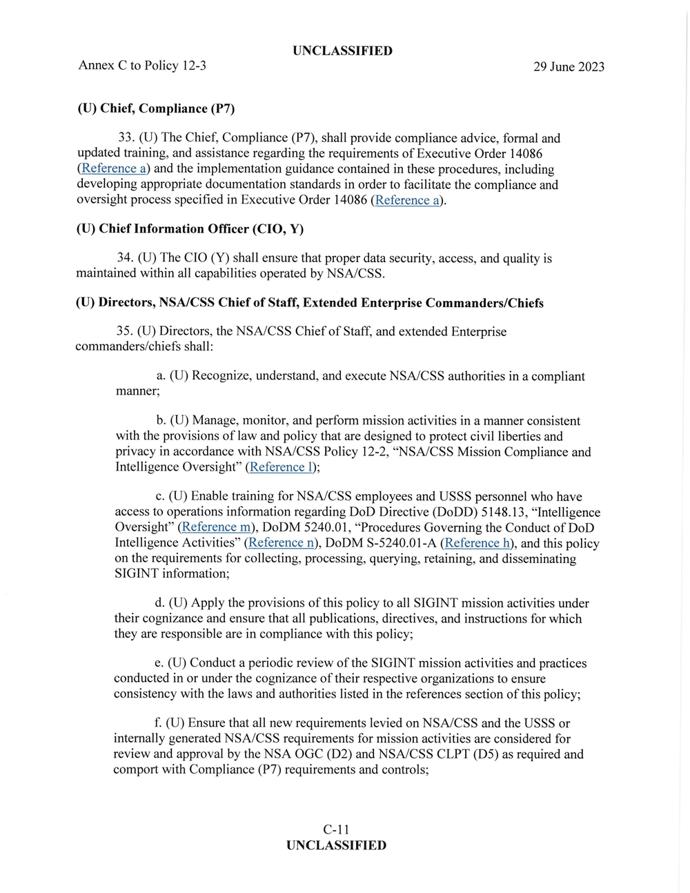 Page 11 from June 2023 NSA Internal Directives for SIGINT