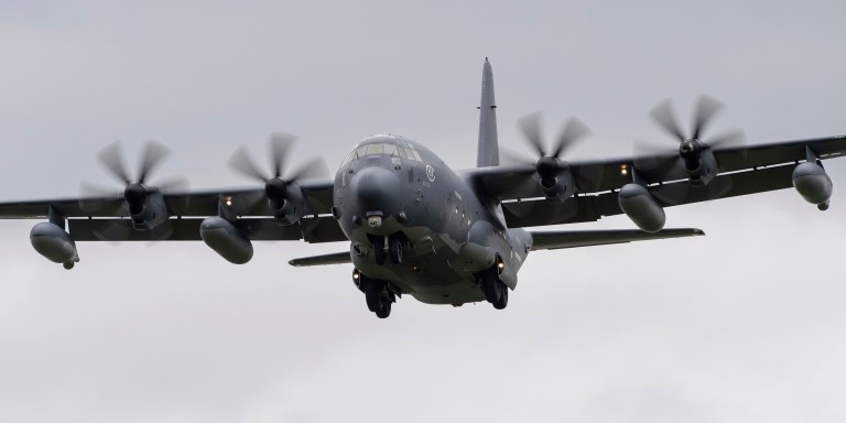 5760 U.S. Air Force Lockheed MC-130J Commando II Hercules (STRIX36) of the 67th Special Operations Squadron (Night Owls) on its final approach into RAF Marham, near the village of Marham, England, UK on 16 July 2020. (Photo by Jon Hobley/MI News/NurPhoto via AP)