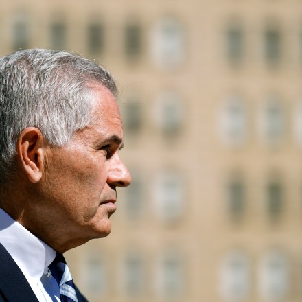 Philadelphia District Attorney Larry Krasner listens during a news conference in Philadelphia, Wednesday, Sept. 14, 2022. (AP Photo/Matt Rourke)