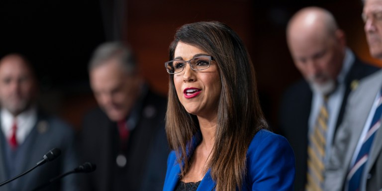 Rep. Lauren Boebert, R-Colo., speaks during a press conference at the Capitol in Washington, Friday, March 10, 2023.