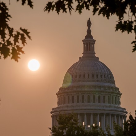 The Capitol is seen at sunrise in Washington, Friday, June 9, 2023. While the air quality remains unhealthy, the record smoke pollution from wildfires in eastern Canada this week has diminished significantly over the nation's capital. (AP Photo/J. Scott Applewhite)