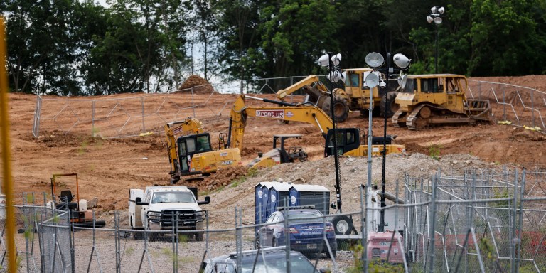 FILE - Bulldozers and heavy trucks are clearing the future site of the Atlanta Public Safety Training Center, May 30, 2023, in Atlanta. Sixty-one people have been indicted in Georgia on racketeering charges following a long-running state investigation into protests against a proposed police and training facility in the Atlanta area that critics call “Cop City.” The Tuesday, Aug. 29, 2023, indictment under the state’s racketeering law was released by Fulton County officials on Tuesday, Sept. 5. (Miguel Martinez/Atlanta Journal-Constitution via AP, File)