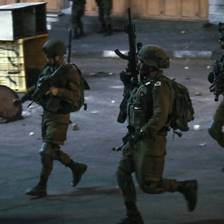 Israeli soldiers are seen during an anti-Israel protest in the West Bank city of Hebron, on May 14, 2021. Tension between Israelis and Palestinians has been flaring up over the past few days amid the escalating violence in East Jerusalem between Palestinian demonstrators and Israeli forces. (Photo by Mamoun Wazwaz/Xinhua via Getty Images (Xinhua/Mamoun Wazwaz via Getty Images)