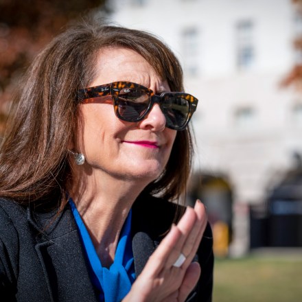 UNITED STATES - NOVEMBER 18: Rep. Marie Newman, D-Ill., speaks with a reporter outside the Capitol on Thursday, Nov. 18, 2021. (Photo by Bill Clark/CQ-Roll Call, Inc via Getty Images)