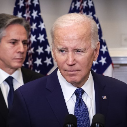 WASHINGTON, DC - JANUARY 25:  U.S. President Joe Biden makes an announcement on additional military support for Ukraine as Secretary of State Antony Blinken listens in the Roosevelt Room of the White House on January 25, 2023 in Washington, DC. President Biden said the U.S. will send 31 M-1 Abrams tanks to Ukraine to aid in their fight against Russia after Germany approved the delivery of Leopard 2 tanks to Kyiv.  (Photo by Alex Wong/Getty Images)