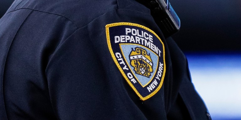 BRONX, NY - SEPTEMBER 22: A New York City Police Department (NYPD) patch is seen on an officer's uniform during a regular season game between the Arizona Diamondbacks and New York Yankees on September 22, 2023 at Yankee Stadium in the Bronx, New York. (Photo by Brandon Sloter/Icon Sportswire via Getty Images)